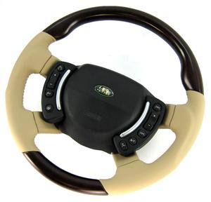 Range Rover L322 Steering Wheel - Burr Walnut Heated + Sand Leather SPORT Grip Heated Preview
